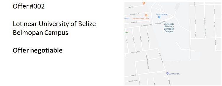 Lot wanted in belmopan belize near UB campus